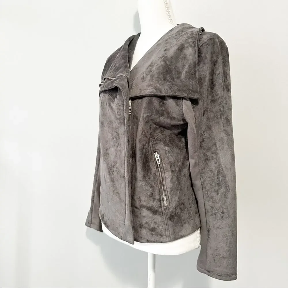 Blank NYC Gray moto Teddy Jacket suede plush coat size medium